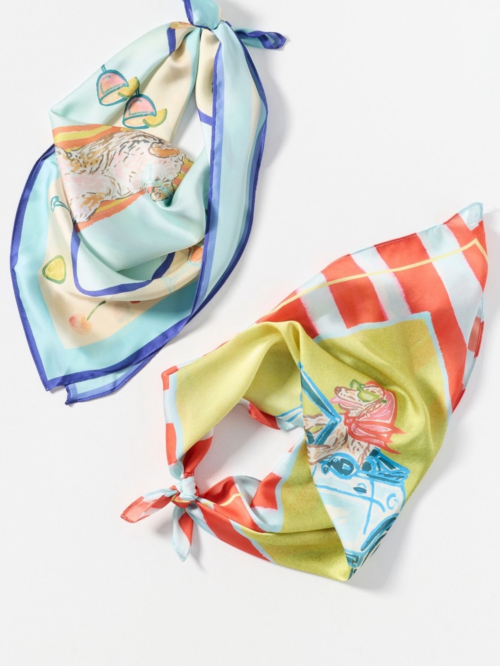 🐾Anthropologie Silky Scarves Head Bag Hair Scarf Set of 2 New Dog Car Cocktail